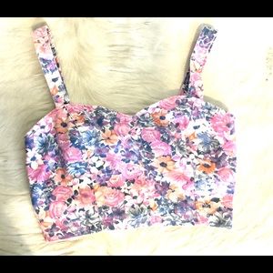 80s VINTAGE denim crop floral SM